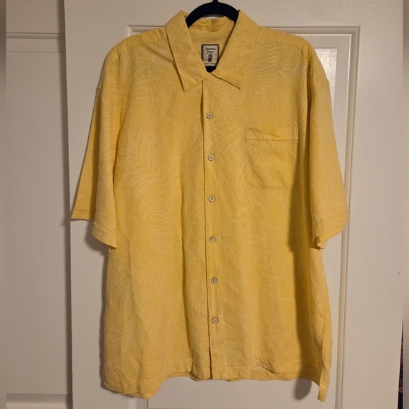 Jamaica Jaxx 100% Silk Men's XXL Short Sleeve Button Down Shirt Tropical Yellow - Picture 1 of 7
